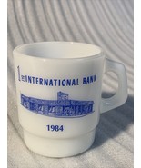 Vintage Fire King white glass mug anchor hocking 1st International Bank ... - $96.84 CAD