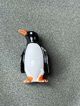 Vintage Small Black &amp; White Enamel w Orange Beak &amp; Feet Metal Penguin Lapel or  - £5.44 GBP