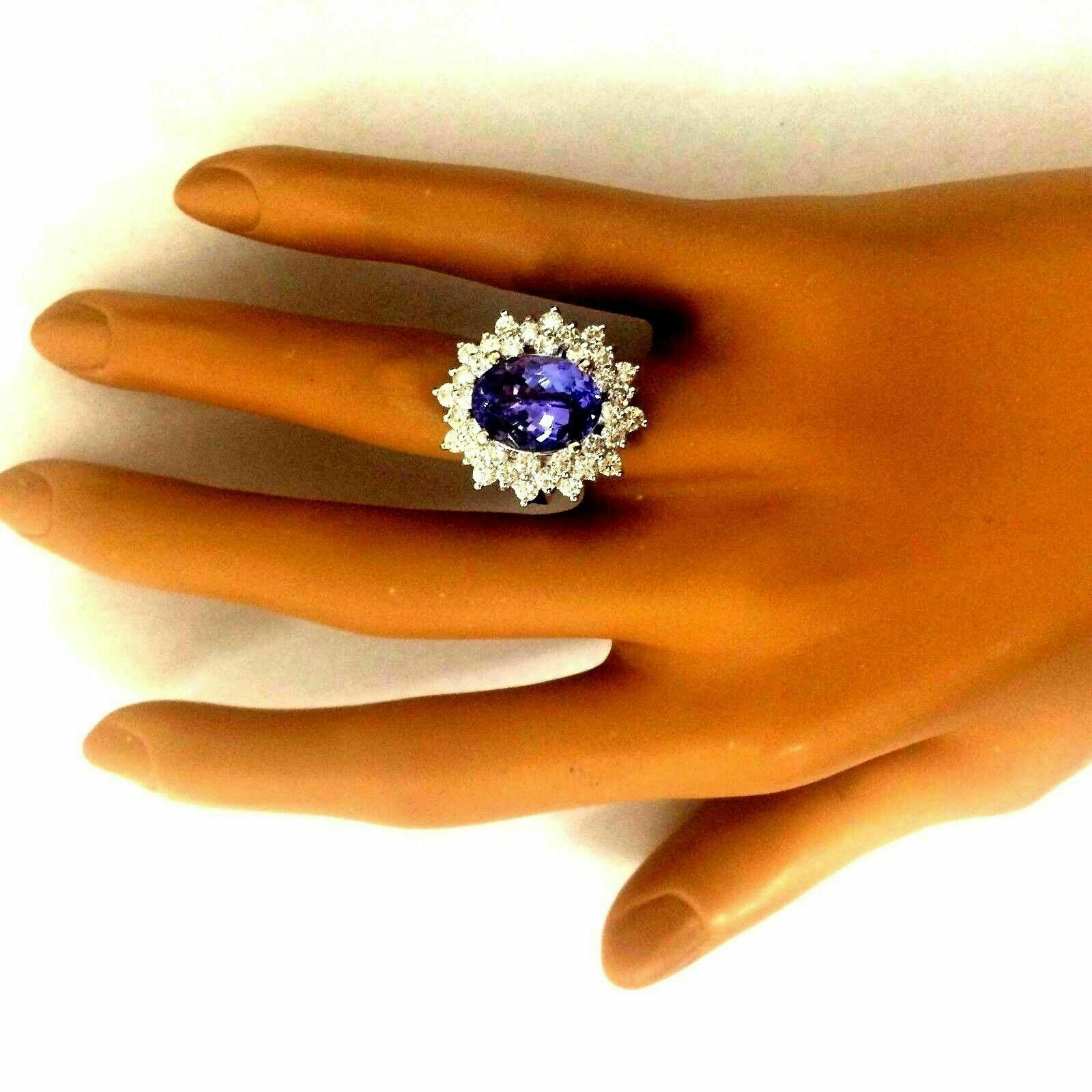 7Ct Simulated Oval Blue Tanzanite 18K White Gold Plated Luxury Diamond Ring - £78.72 GBP