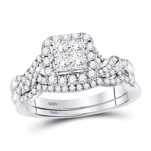 14k White Gold Princess Diamond Bridal Wedding Engagement Ring Set 1.00 Ctw - £897.43 GBP