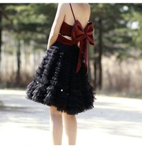 Black Knee Length Layered Tulle Skirt Plus Size A-line Princess Tutu Skirt image 2