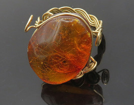 925 Sterling Silver - Cabochon Amber Wire Swirl Cocktail Ring Sz 4.5 - RG14972 - £30.24 GBP