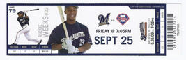 2009 Phillies @ Brewers Full Unused Ticket September 25th - £7.55 GBP