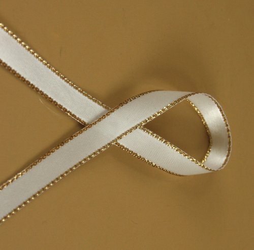 3/8 Double Face Satin Ribbon with Gold Edge (WHITE) by DPC - $5.87