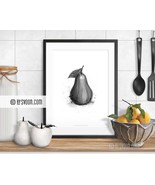 Pear Print, Black Pear Poster, B&amp;W, Pear Drawing, Painted Pear, Fruit, K... - $12.00+