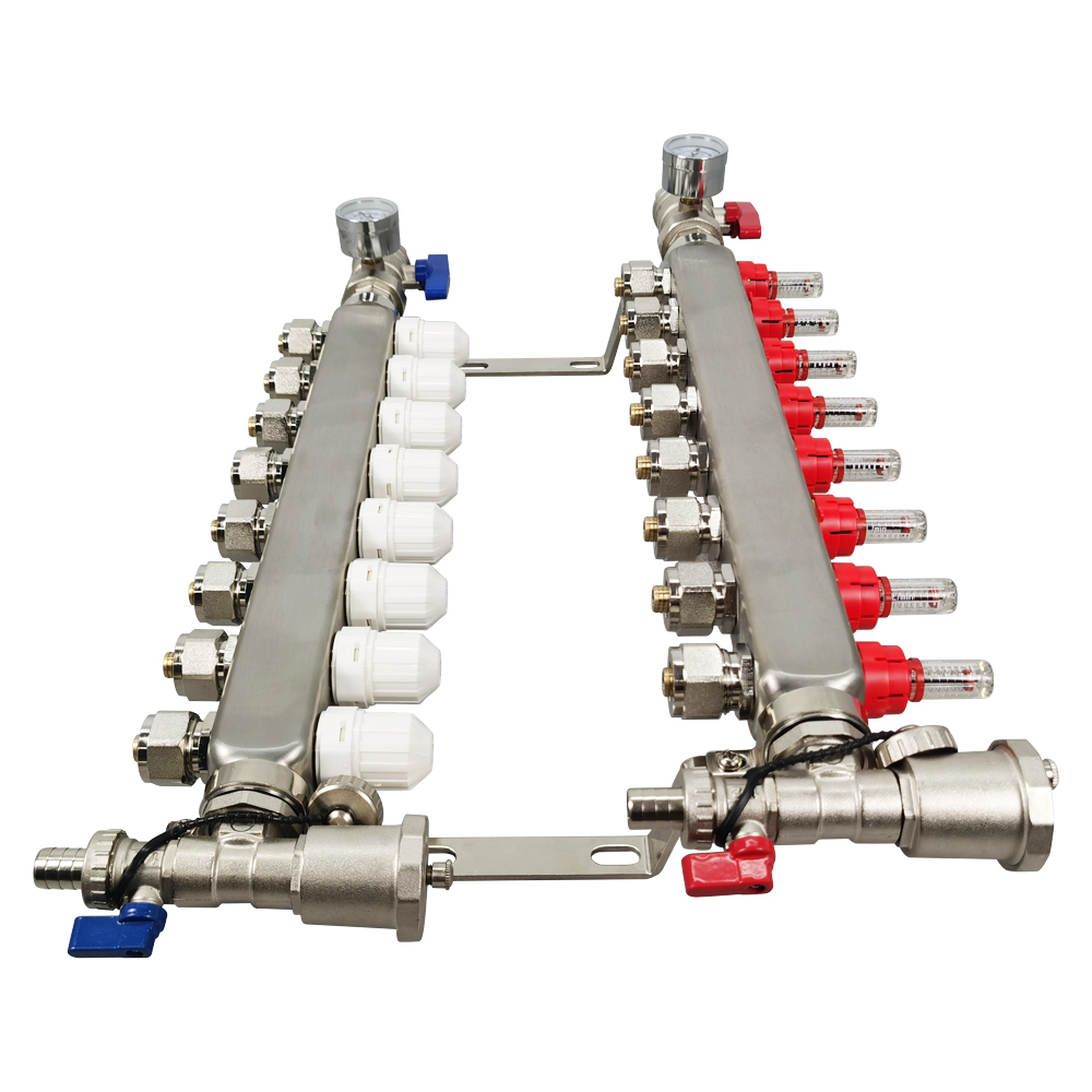 8-Branch PEX Radiant Floor Heating Manifold Set w/ Flow Meters Stainless Steel  Item image 6