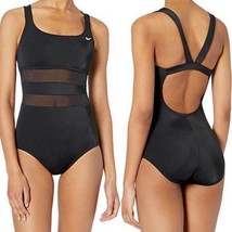 Nike Women&#39;s Solid Mesh V-Back One-Piece Swimsuit NESS9365 Women&#39;s Size L - £35.44 GBP