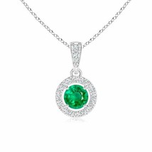 ANGARA Floating Emerald Pendant with Diamond Halo in 14K Solid Gold | 18&quot; Chain - £589.09 GBP