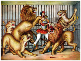 18x24&quot;Decoration CANVAS.Interior room design art.Lion tiger tamer.Circus.6434 - £46.94 GBP