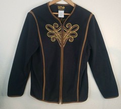 Bob Mackie XS Wearable Art Embroidered Fleece Jacket Zippered Black GOLD BROWN - £14.95 GBP