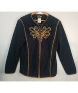 Bob Mackie XS Wearable Art Embroidered Fleece Jacket Zippered Black GOLD... - £14.40 GBP