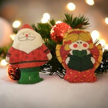 Christmas Fabric Ornaments Handmade Vintage 80s Stuffed Angel Santa Claus Cabin  - £11.67 GBP
