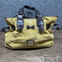 Rare Dooney And Bourke Chiara Medium Satchel Yellow Suede Brown Leather ... - $49.50