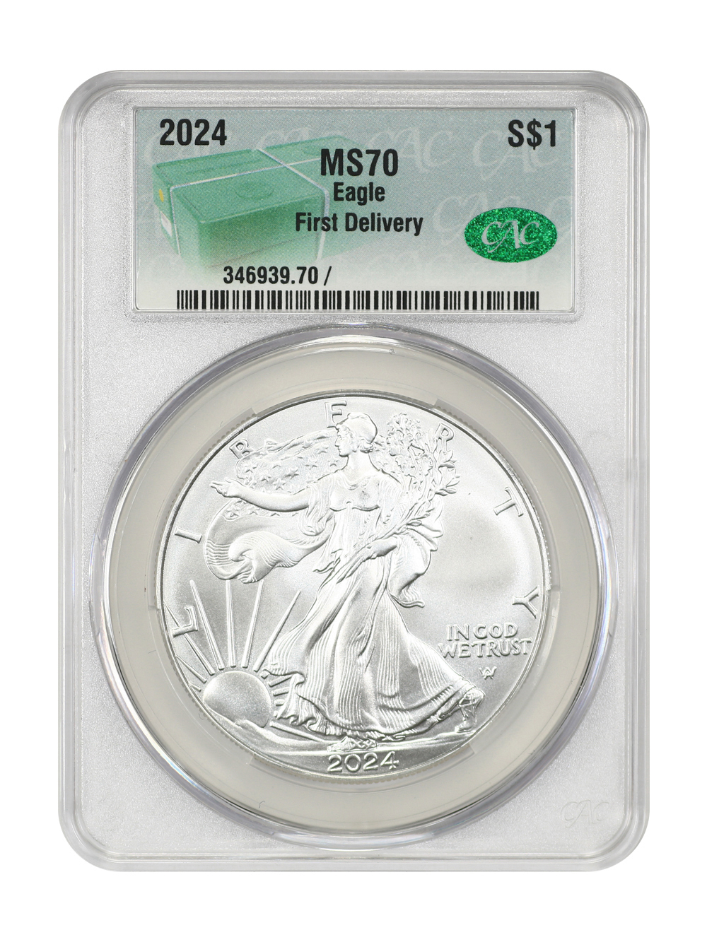 Primary image for 2024 $1 Silver Eagle CACG MS70 First Delivery (Monster Box Label)