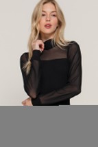 Women&#39;s Long Sleeve Mesh Panel Detail Sweater Top Black S-M-L New Tags - £21.81 GBP