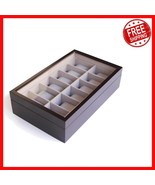 Magnetic Closure Espresso Watch Organizer with Glass Display - 12 Compar... - $1,266.35 MXN