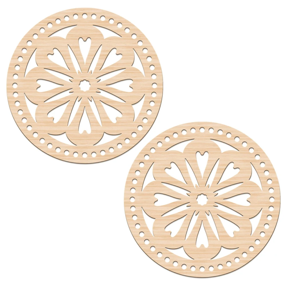 2Pcs DIY Natural Wooden Basket Bottoms Hollow Crochet Wood Base for -No19 - $8.52