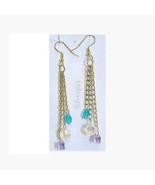 Long Dangle Chain Purple Aqua Clear Crystal Earrings - £14.38 GBP