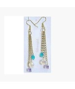 Long Dangle Chain Purple Aqua Clear Crystal Earrings - $24.60 CAD