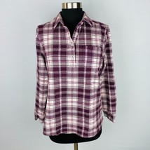 Lands End Top Womens Chenille Plaid Popover Top Pocket M 10 / 12 - £15.89 GBP