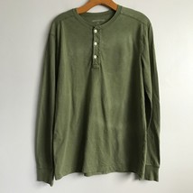 Mercantile Broken In Shirt L Green Henley Long Sleeve Pullover Cotton Casual Top - £19.80 GBP