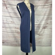 Chicos 2 Lace Back Duster Vest Womens L Sleeveless Soft Shimmering Knit Blue - £21.23 GBP