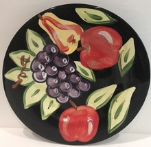 Tabletops Gallery MIDNIGHT Dinner Plate Hand Painted Black Assorted Fruits - £10.25 GBP