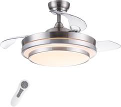 Retractable Ceiling Fan With Lights Remote Control, Dimmable 42, Brushed Nickel - £131.84 GBP