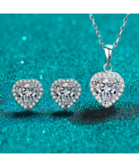 GRA Certified Heart-Shaped Halo 0.5/1ct Moissanite 3-Piece S925 Jewelry Set - $167.00