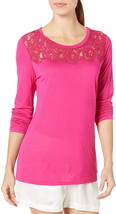 Sesoire Womens Luxe Knit Lace Trim Sleep Top,Cherry,Large - £39.56 GBP