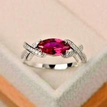 2Ct Marquise Simulated Red Ruby Solitaire Engagement Ring 14K White Gold Plated - £83.92 GBP