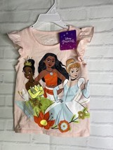 Disney Princess Moana Tiana Cinderella Blush Pink T-Shirt Top Girls Size 4 NEW - £11.93 GBP