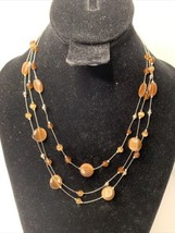 Vintage Boho Matinee Necklace Multi Layer Wire Various Sized Light Brown Beads - £4.00 GBP