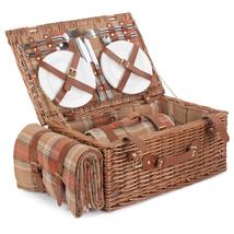 Autumn Red Tartan Fitted Wicker Picnic Basket with Cooler - £72.33 GBP+