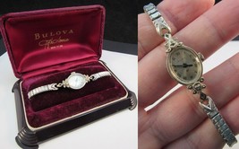 Vintage Bulova 10K Gold Rgp &amp; Diamonds &amp; 23 Jewel Ladies Watch Box &amp; Works - £219.41 GBP