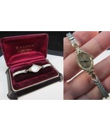 Vintage BULOVA 10K GOLD rgp &amp; DIAMONDS &amp; 23 JEWEL Ladies Watch BOX &amp; WORKS - $280.49