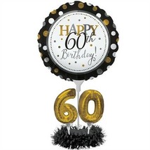 Happy 60th Birthday Balloon Centerpiece Kit 18&quot; Top 6&quot; Base 60th Decoration - £15.81 GBP
