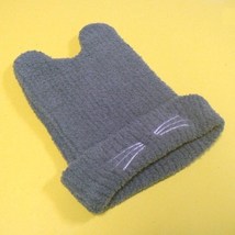 Cat Ears Ribbed Knit Beanie Hat Cap - Gray (BN-HAT101) - £6.39 GBP