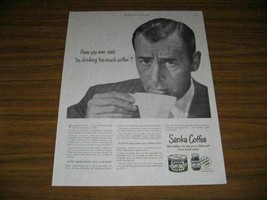 1949 Print Ad Sanka Coffee Can &amp; Jar Man Drinks a Cup - $11.75