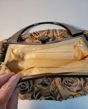 VTG Brown Beaded Evening Bag Floral Pattern with Metal Handle image 6