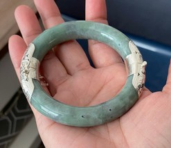 7 &quot; 925 Silver Handmade Genuine Burmese Jade Women Bangle Bracelet US SE... - $58.41