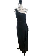 LONDON Times 1 Shoulder Side Slit Ruffle Ruched Black stretch body conto... - $31.89 CAD