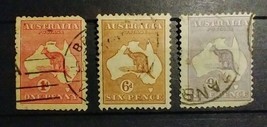 1913 AUSTRALIA Stamp #2h Carmine 1p, #8 Ultra 6p, &amp; #9 Purple 9p - £37.81 GBP