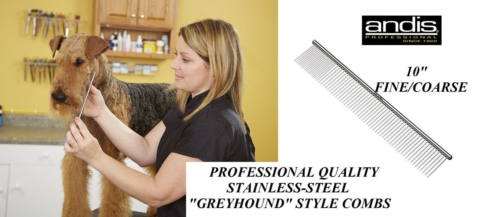 ANDIS UTILITY COMB STAINLESS STEEL 10&quot; FINE COARSE Greyhound Style*Pet G... - $13.99