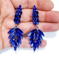 Bridesmaid Drop Earrings, Rhinestone Crystal Earrings, 2.8 inch Blue Chandelier  - £28.36 GBP