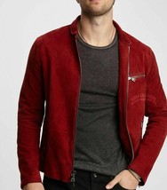 Lambskin Party  Genuine  Leather Stylish Red Jacket Handmade Suede Men Designer - £99.73 GBP+