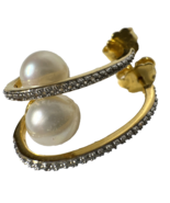 HONORA White Pearl Hoop Earrings Crystal Bronze - $29.69