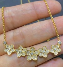 0.50Ct Round Cut Moissanite Wedding Flower Necklace 14k Yellow Gold Plated - £319.73 GBP