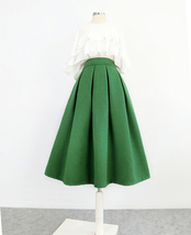 Winter Green Houndstooth Midi Skirt Women Plus Size A-line Wool Midi Party Skirt image 7