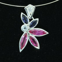 Pink Sapphire Blue Iolite White Topaz 925 Silver Floral Star Pendant Design 253 - £68.34 GBP